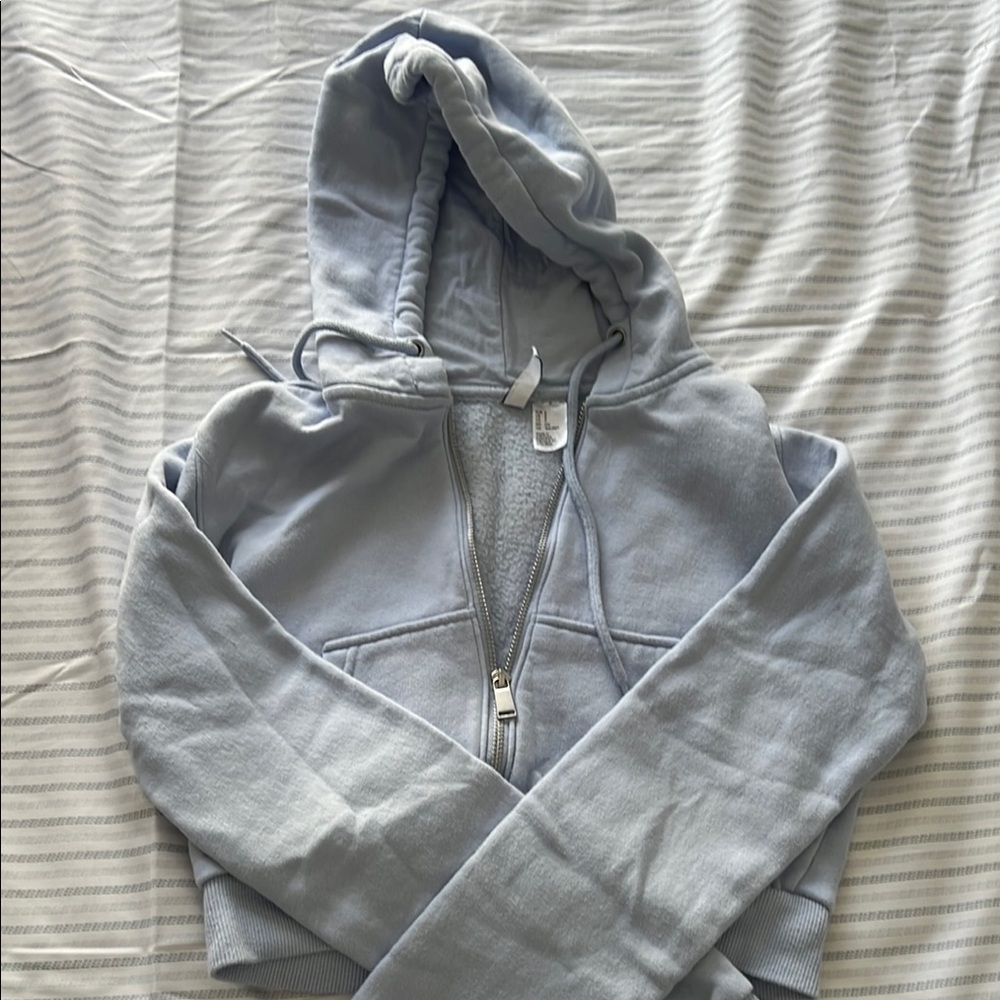 H&M baby blue cropped jacket hoodie